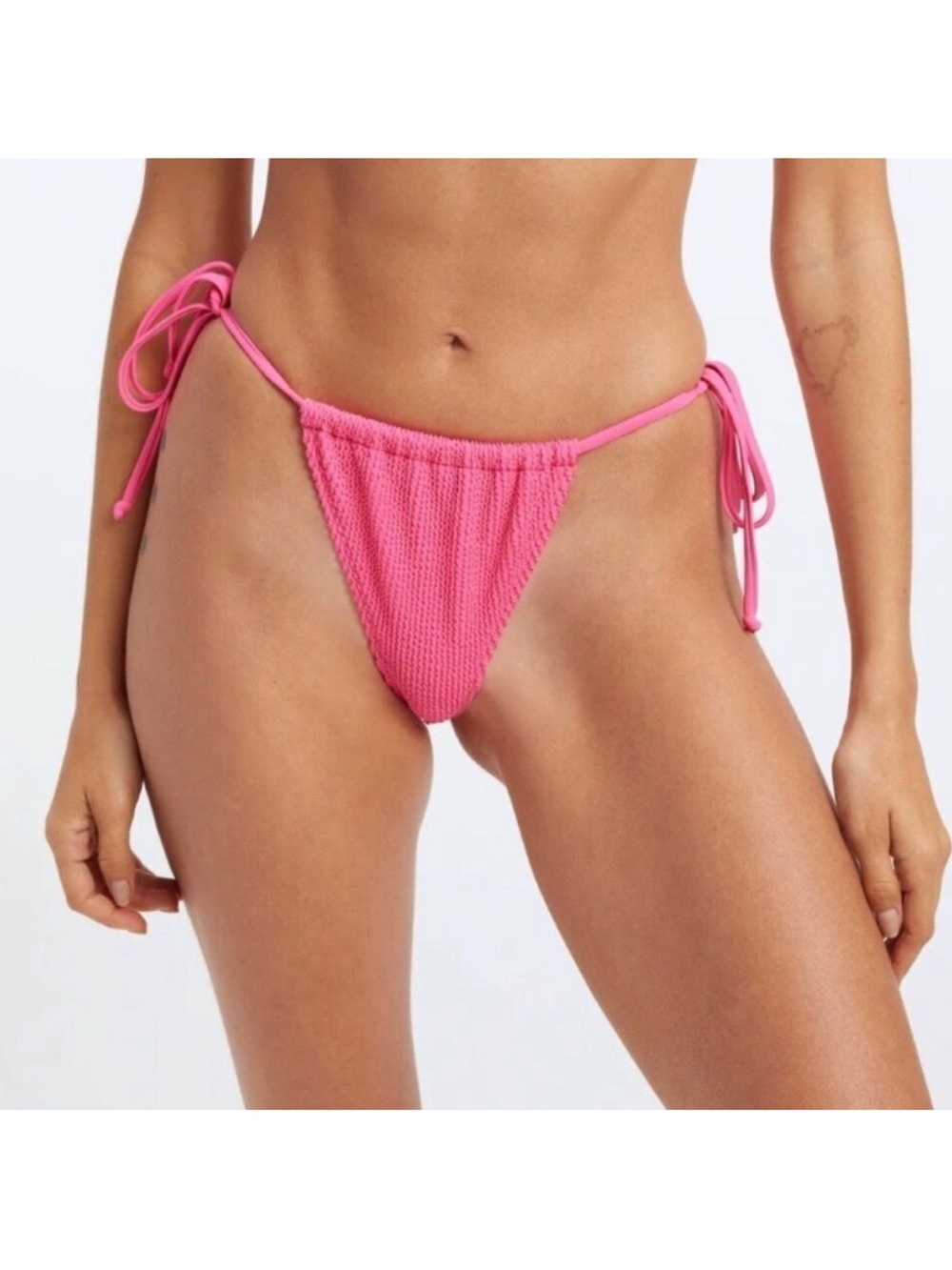 NWT Good American bright Pink Textured Tie-Side Bikini Bottom